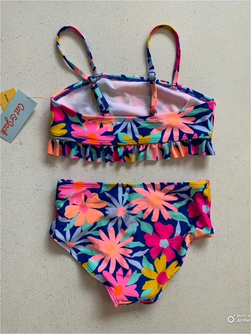Cat & Jack Girl’s Bikini Set Swimsuit Size Small (6/7) NWT Blue Pink Beach Swim